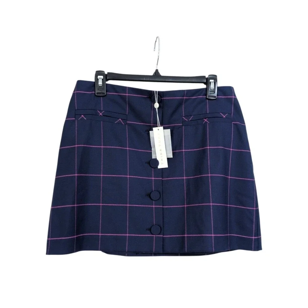 NEW Trina Turk East Village 2 Miniskirt - Navy Blue & Purple Box Plaid - Size 8